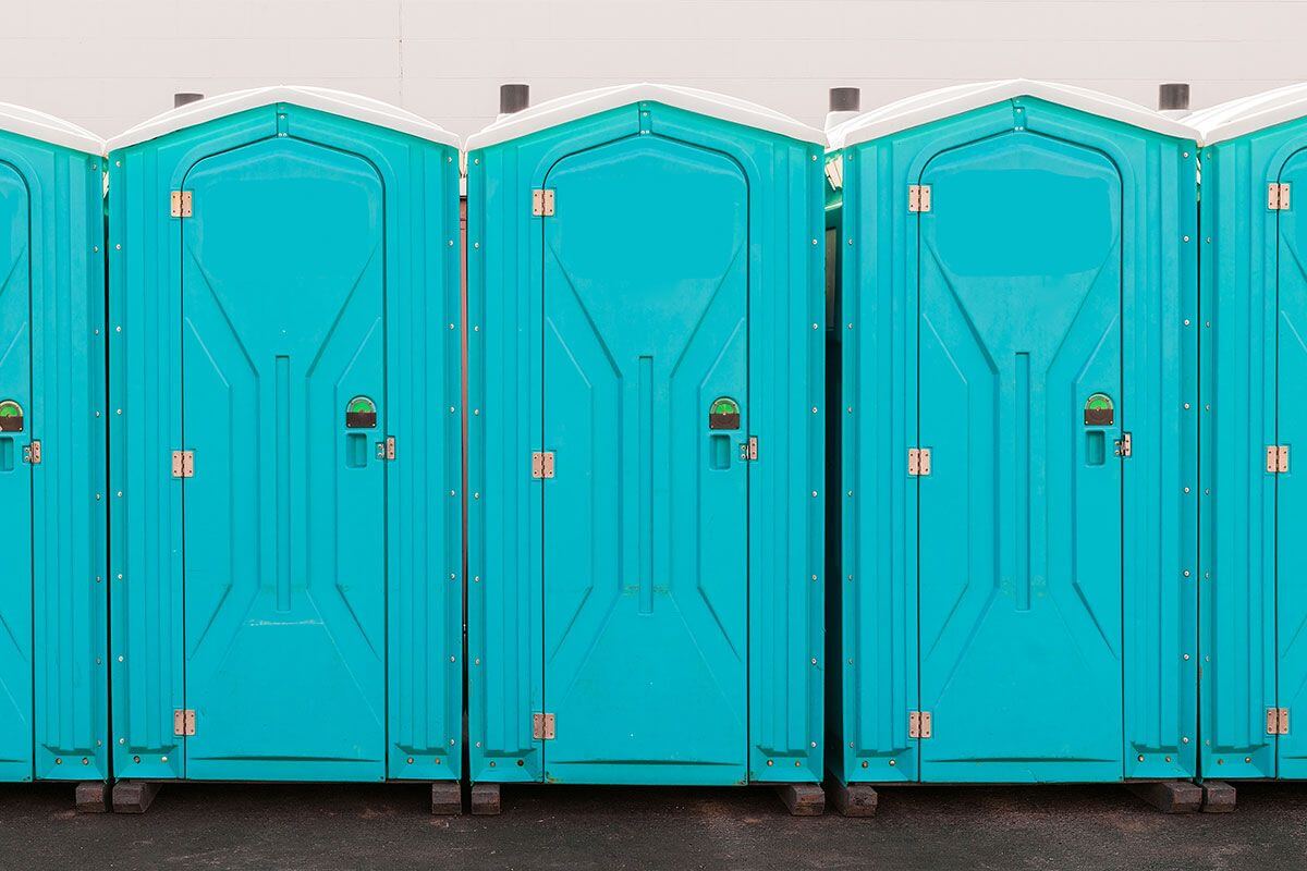 Industrial portable restroom units at a plant in Anderson, South Carolina