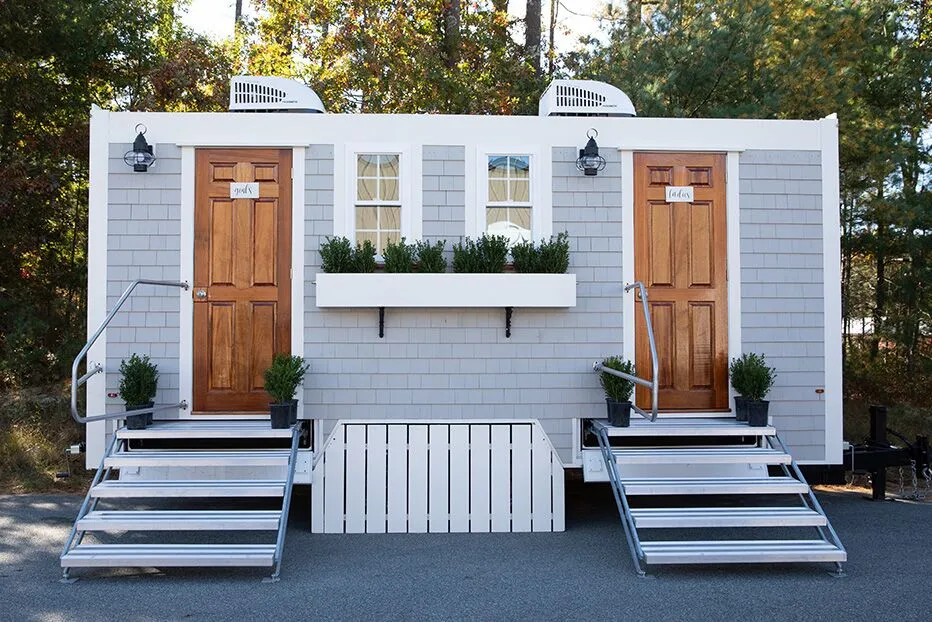 Wedding restroom units discretely staged at a venue in Anderson, South Carolina